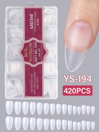 420Pcs/Box Hot Transparent Matte Square Stiletto Almond Shape Full Cover 12 Sizes Soft Gel X Nails Tips Press On Nails Nail Supplies Nails