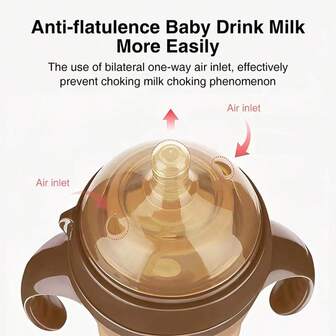 1个150ml/180ml/240ml/330ml硅胶婴儿奶瓶带手柄，宽口防胀气奶瓶，材质柔软，耐用，适合日常使用