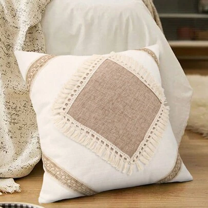 1 pièce/2 pièces Housse de coussin patchwork à franges bohème (insert de coussin non inclus)