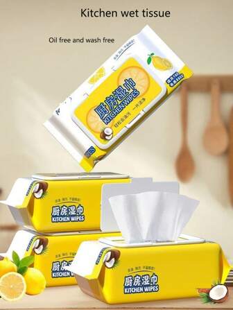 1 st 80-tals våtservetter för kök med stark oljeavlägsnande kraft, hushållsrengöringsverktyg för tuffa fett- och oljefläckar, inklusive spiskåpa och mer