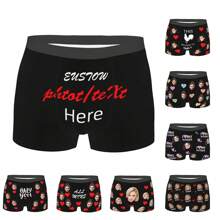 定制趣味内裤，个性定制，适合男士男朋友丈夫，带照片脸部图案的平角内裤，情人节礼物 - 黑色 - 查看 4