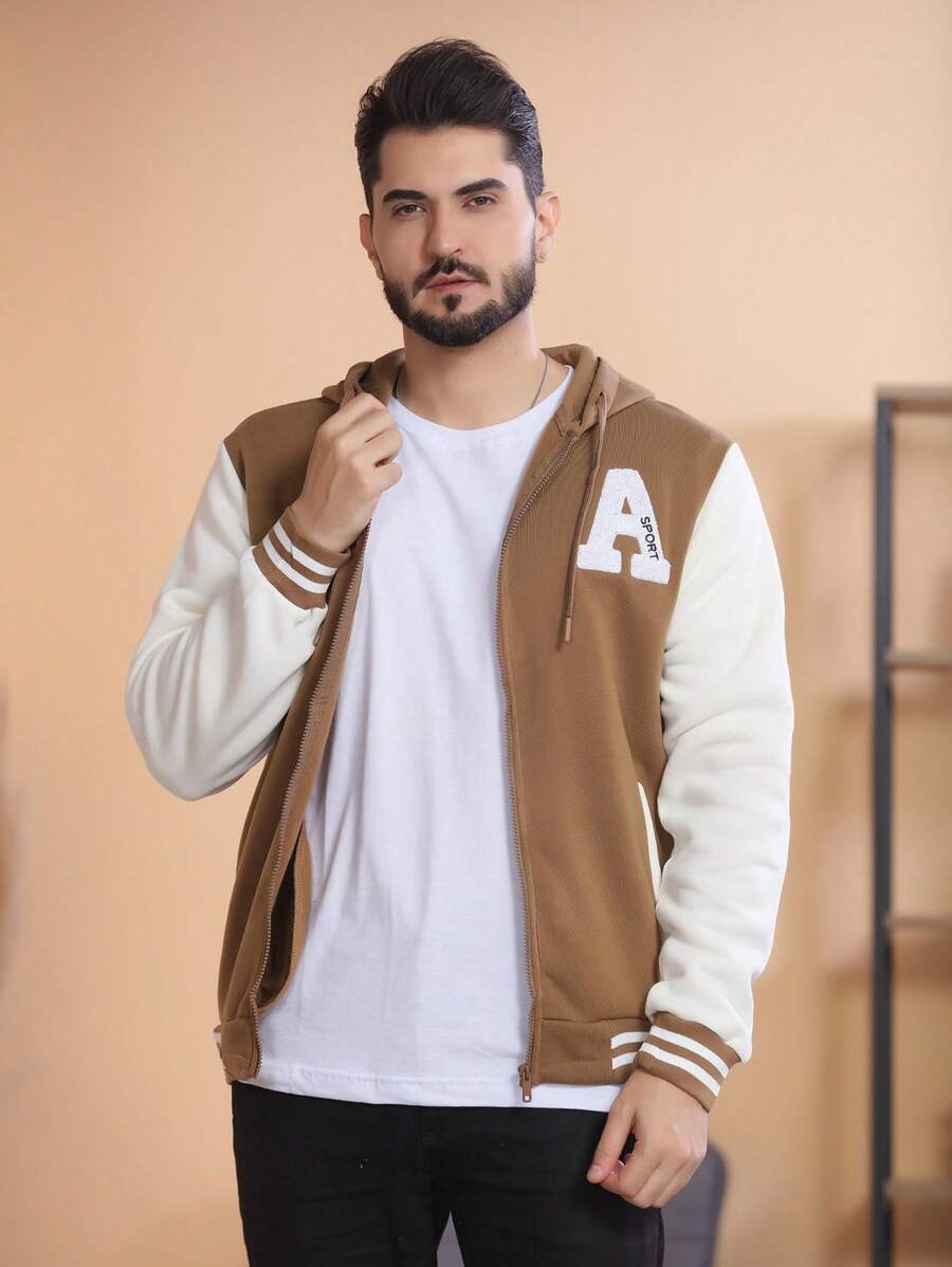 Men Zip-Up Hoodies - 卡其色 - 查看 1