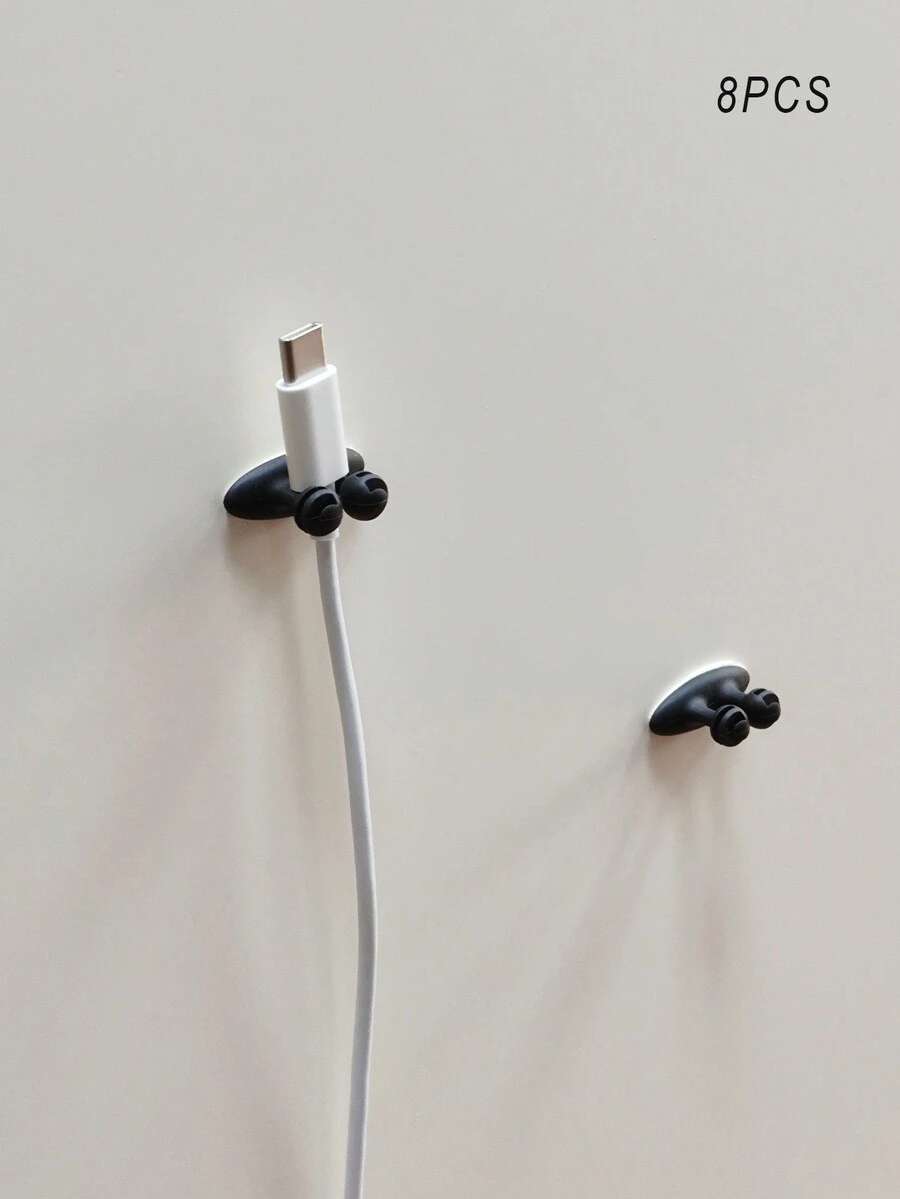 8 chiếc Móc để bàn đa chức năng để cố định cáp dữ liệu, lưu trữ ký túc xá, treo tường không dấu vết và sắp xếp dây - màu đen - Xem 1