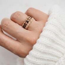 3pcs Women's Stainless Steel Ring Set, Natural Stone, Freshwater Pearl, Shell Handmade Design With Elastic Band, Adjustable Size, Minimalist Style Accessories For Daily Wear, Festivals, Weddings And Parties - Natural Stone Ring Set - View 1
