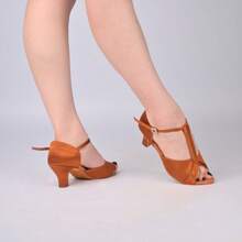 Zapatos De Baile Latino Profesionales En Forma De T, Zapatos De Salsa Y Bachata Para Mujer Con Tacón De 5cm - Marrón - Ver 2