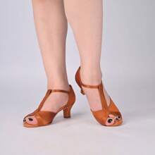 Zapatos De Baile Latino Profesionales En Forma De T, Zapatos De Salsa Y Bachata Para Mujer Con Tacón De 5cm - Marrón - Ver 1