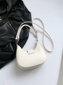 蝴蝶結裝飾的時尚新月包，PU皮革極簡肩袋，斜挎包，女士優雅錢包 - 白色 - 查看 8