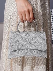 Túi xách Vincy Glitter Túi ly hợp ngọc trai Túi xách cho bữa tiệc tối, Túi xách sang trọng phong cách Âu Mỹ, Túi xách nữ thủ công - Bạc - Xem 2