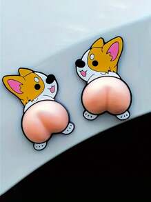 2pcs Puppy Themed Silicone Soft Squeeze Anti-Collision Pressure Relief Toy For Car/Fridge - Pink - View 2