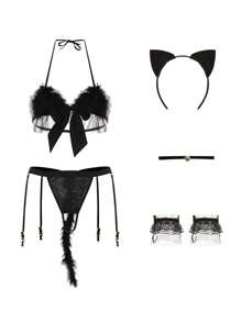 Nội y sexy Mèo & Con thỏ & Bộ trang phục hầu gái Với Có thể tháo rời Dây đai Đối với Nhỏ bé , Bao gồm Phụ kiện Và Đen Vớ lưới cá - màu đen - Xem 5