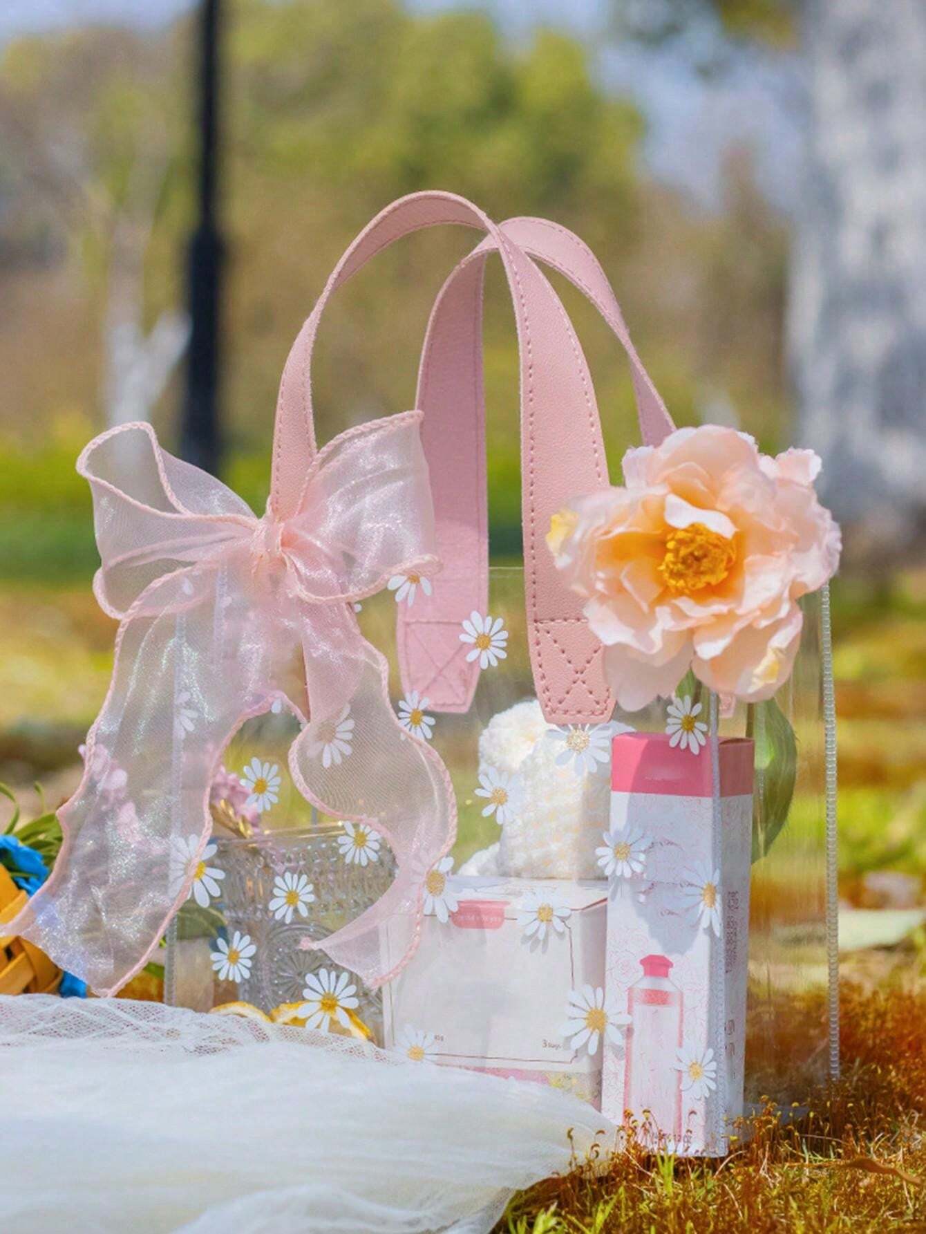 Whaline 12x Transparente Geschenktüten Mit Blauer Schleife & Gänseblümchen – Für Hochzeit, Geburtstag & Babyparty