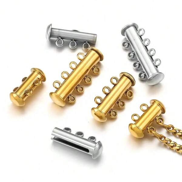 1pc 304 Stainless Steel 18K Gold Plated Multi-Layer Bracelet Necklace Slide Tube Lock Spacer Clasp, DIY Jewelry Accessories For Jewelry Necklace Bracelet Making Hook Lock Connector
