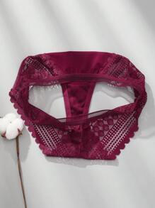 VKME Set de 3 Tangas de lencería sexy de cintura baja con contraste de encaje calado