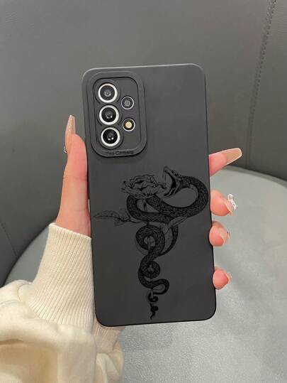 1pc TPU Matte Eyes & Black Rose Snake Pattern Printed Phone Case Compatible With Apple, Samsung, Xiaomi, Redmi, OPPO, INFINIX - Random Camera Hole Design