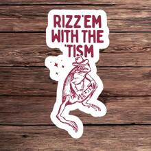 1PC Rizz Em With The Tism Frog Waterproof Vinyl Sticker Decal - Quirky Frog Meme, Durable And Weatherproof, Ideal For Laptops, Water Bottles, And Cars | Back To School - Multicolor - View 1