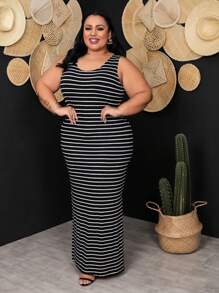 Plus Size Dresses - 黑/白 - 查看 3