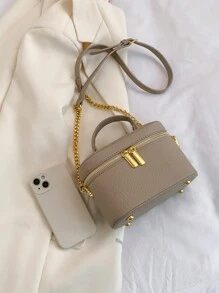 Dedoo 女士秋冬新款PU大容量简约时尚水桶包单肩斜挎包 - 灰色 - 查看 3