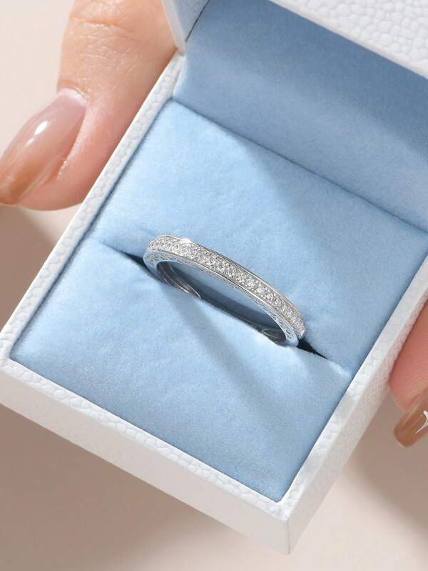 AIHUASI 1 Peça Anel De Eternidade Empilhável Promessa Anéis De Noivado E Casamento Para Mulheres 925 Prata Esterlina 1.3mm Redondo Corte De Zircônia Cúbica Joalheria Clássica Presente De Joalheria Nupcial