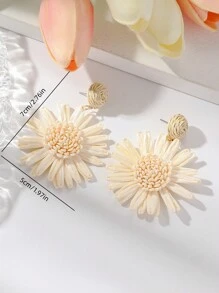 1pair Bohemian Rattan Weave Sunflower Dangle Earrings, Perfect For Summer Beach Outfit, Handmade Jewelry For Women - Multicolor - View 4