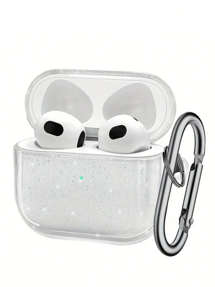 Glitter Earphone Case Compatible With AirPods Pro 4, 3, 2, 1 - Transparent Bluetooth Earphone Protective Cover, Soft Earphone Case With Stand - White - View 1