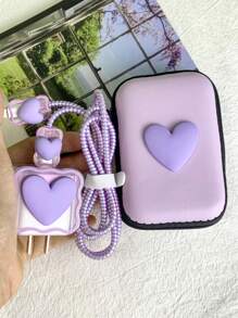 6-teiliges Apple Ladegerät Schutzsatz (Datenkabel, Kabelgebundene Ohrhörer, Kabellose Ohrhörer) + EVA Aufbewahrungstasche Kabelorganisator - Violett - Übersicht 1