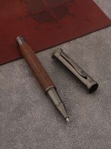 1支木質圓珠筆，雞翅木和灰色金屬圓珠筆，適用於書寫、簽名、商務/辦公使用 - 灰色 - 查看 1