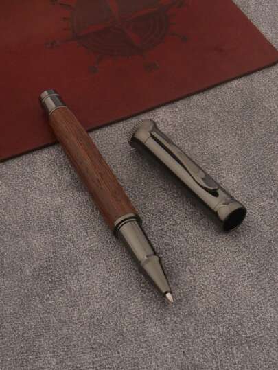 1支木質圓珠筆，雞翅木和灰色金屬圓珠筆，適用於書寫、簽名、商務/辦公使用
