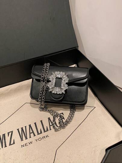 حقيبة كروس بودي مزينة بالراين ستون والمعدن، حقيبة عصرية تحت الذراع مع غطاء وسلسلة معدنية للكتف، محفظة نسائية أنيقة هدايا عيد الميلاد