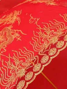 1 pieza Paraguas de boda auspicioso de doble capa con dragón y fénix rojos - Rojo - Ver 9