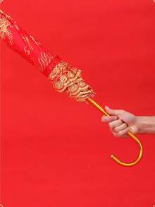 1 pieza Paraguas de boda auspicioso de doble capa con dragón y fénix rojos - Rojo - Ver 6