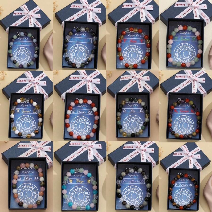 gxtbw Vòng tay pha lê cung hoàng đạo - Vòng tay hạt đá quý tự nhiên 8mm - Chọn cung hoàng đạo của bạn (Vòng tay chữa bệnh cung hoàng đạo, Vòng tay đá sinh) Vòng tay tâm linh chữa bệnh Trang sức cá nhân hóa Ngày lễ tình nhân Quà tặng sinh nhật Giáng sinh kèm thiệp - vòng tay chòm sao - Xem 1