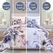 3 Pieces Blush/Green Floral Bed Room Comforter Sets Queen King, Boho Blush Floral Printed On White, Soft Microfiber Bedding Set For All Season (1 Comforter, 2 Pillowcases),Wedding Items,Valentines Day Home Bed Room Decor,Easter Gifts,Mothers Day Gift,All Season - 紫色花香 - 查看 4
