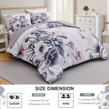 3 Pieces Blush/Green Floral Bed Room Comforter Sets Queen King, Boho Blush Floral Printed On White, Soft Microfiber Bedding Set For All Season (1 Comforter, 2 Pillowcases),Wedding Items,Valentines Day Home Bed Room Decor,Easter Gifts,Mothers Day Gift,All Season - 紫色花香 - 查看 5