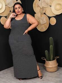 Plus Size Dresses - 黑/白 - 查看 1