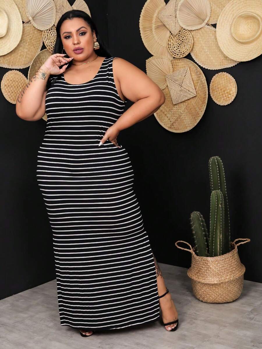 Plus Size Dresses - 黑/白 - 查看 1