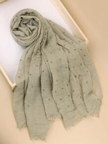 优雅新款 1 纯色褶皱刺绣装饰头巾外出基本款柔软围巾女士头巾适合长袍配饰面纱服装 - 查看 7