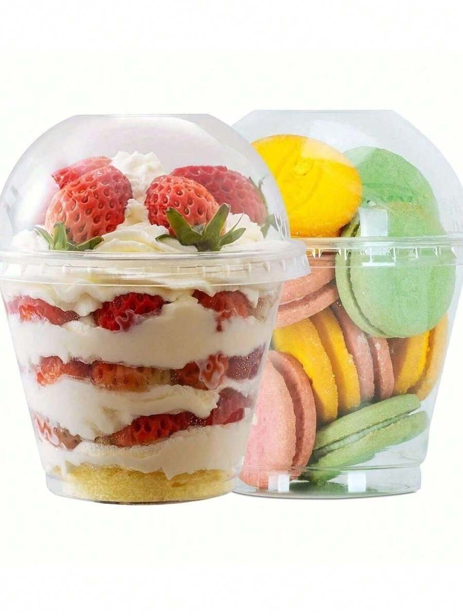 10 piezas Vasos de gelatina de plástico transparente con tapas redondas perforadas, vasos de postre cubiertos, perfectos para mojar bocadillos y sostener bebidas congeladas, ideales para decoración de verano, suministros de fiesta, decoración de bodas y fiesta luau - transparente - Ver 1