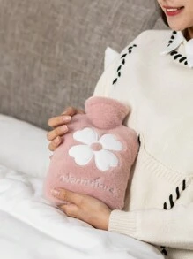 1pc Flower Embroidery Hot Water Bag For Girls, Small/ Medium Size, Soft And Comfortable, Detachable & Washable Cover, Safe For Warming Up Uterus, Back To School Supplies