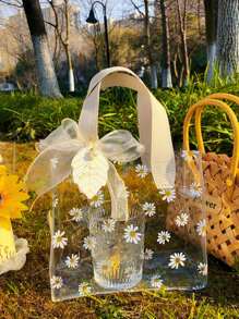 1/5入組大型PVC禮品袋，配有緞帶手柄和可愛的雛菊圖案，適用於婚禮禮物、銷售、小型企業用品供應、購物袋、派對袋、婚禮和生日派對禮品袋、手工提包、派對禮品、生日裝飾。 - 多色 - 查看 3