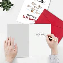 1PC Funny Cute Birthday Card For Dad Daddy, Bday Card For Father From Son Daughter, Happy Birthday From Your Best Swimmer - Multicolor - View 2