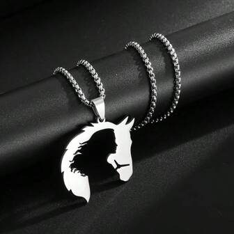 1 pièce Collier pendentif animal en acier inoxydable creux Hip-Hop tête de cheval, parfait pour un port quotidien pour hommes