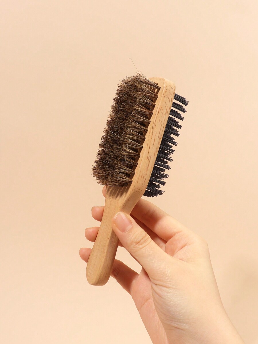 1pc DoubleSided Beard Brush Made Of Boar Bristle, Medium Firm Bristle