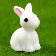 5/10pcs Easter Gift Miniature Resin Landscape Decor Cute Cartoon Bunny Animal Kawaii Gift Craft Ornaments, Mini Rabbit, Easter Present, Dollhouse Decoration, Small Ears White Rabbit, Rabbit, Bunny