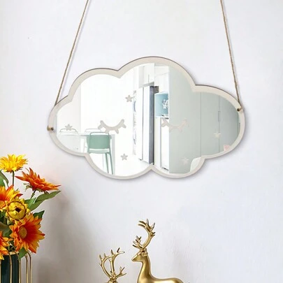1pc Baby Room Decoration Mirror, Cartoon DIY Wooden Mirror, Acrylic Wooden Craft, Children Room Wall Decorative Creative Mirrorbaby Shower Family Decorations Gifts