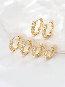 6 件不对称螺旋设计环形耳环套装，简约高端耳环配饰，女士节日装饰礼物 - 金黃色 - 查看 4
