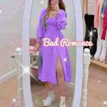 Vestido tipo campesino de liga ajustable vestido fresco - Morado - Ver 1