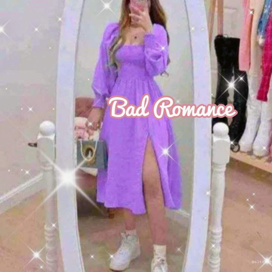 Vestido tipo campesino de liga ajustable vestido fresco - Morado - Ver 1