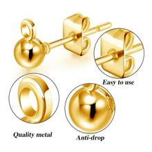 40 Pieces Ball Post Earring Studs Kit, Including 20pcs Hypoallergenic Ball Post Earring Studs With Loop, 20pcs Butterfly Earring Backs, For Jewelry Making(Gold)