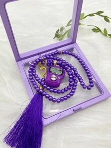 2件套节日祈祷念珠套装，99颗6毫米珠子节日念珠带计数器，节日礼盒，计数器，珍珠串珠电子计数器，节日祈祷计数套装，男女通用 - 彩色 - 查看 7