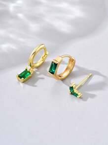 Ensemble de 3 boucles d'oreilles en pierres précieuses carrées (individuelles), style simple mais élégant, idéal pour le port quotidien des femmes